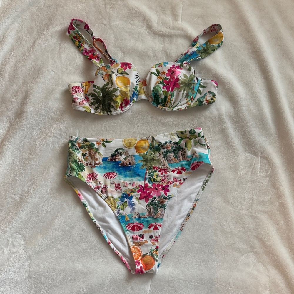 Shade & Shore Tropical Bikini Set 36C Top Medium Bottom